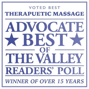 Label for The Valley Advocates Reader's Poll Voted best Therapeutic Massage - winner of over 15 years"